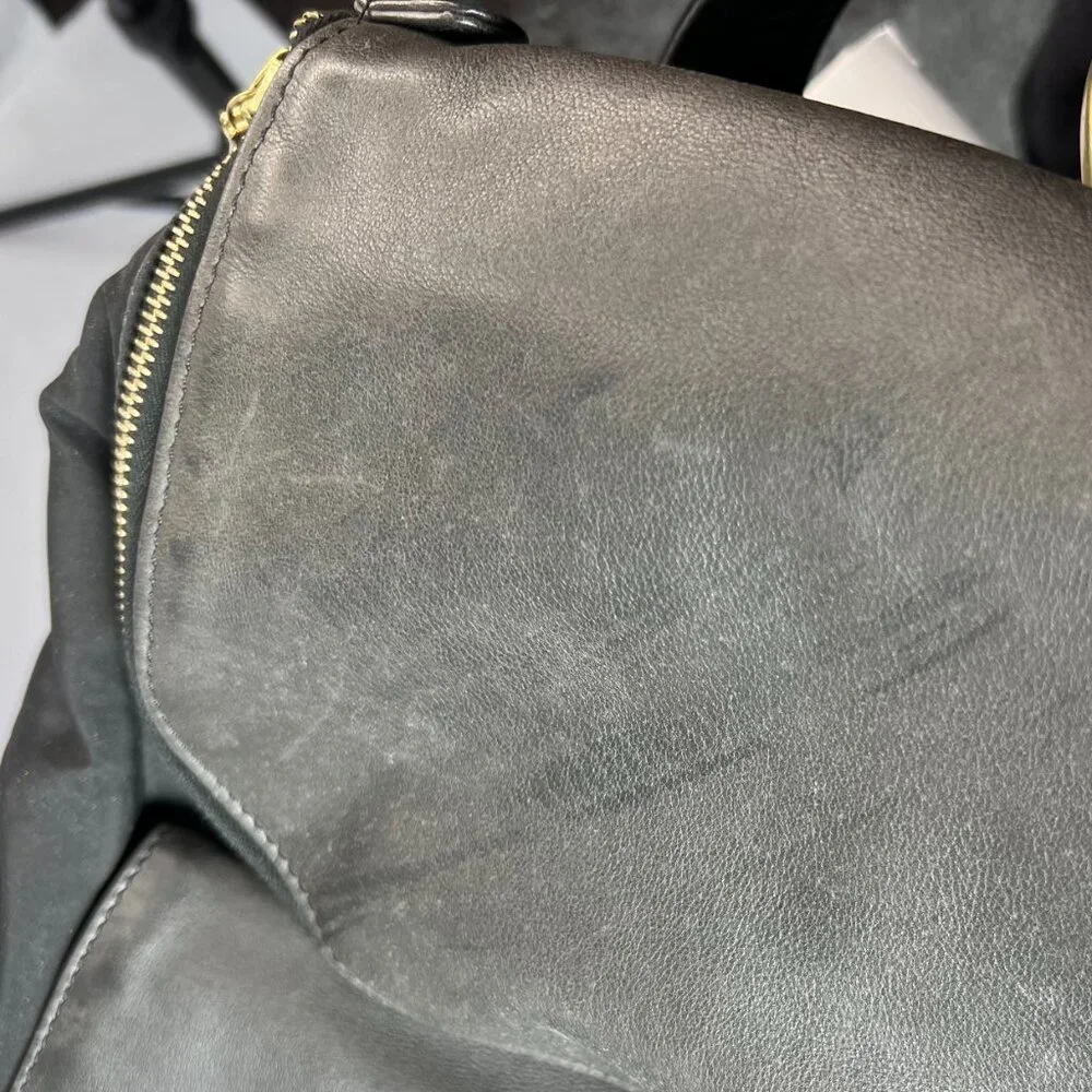 JOHNNY FARAH Black Leather/Nylon Backpack with Gold metal‎ Hardware